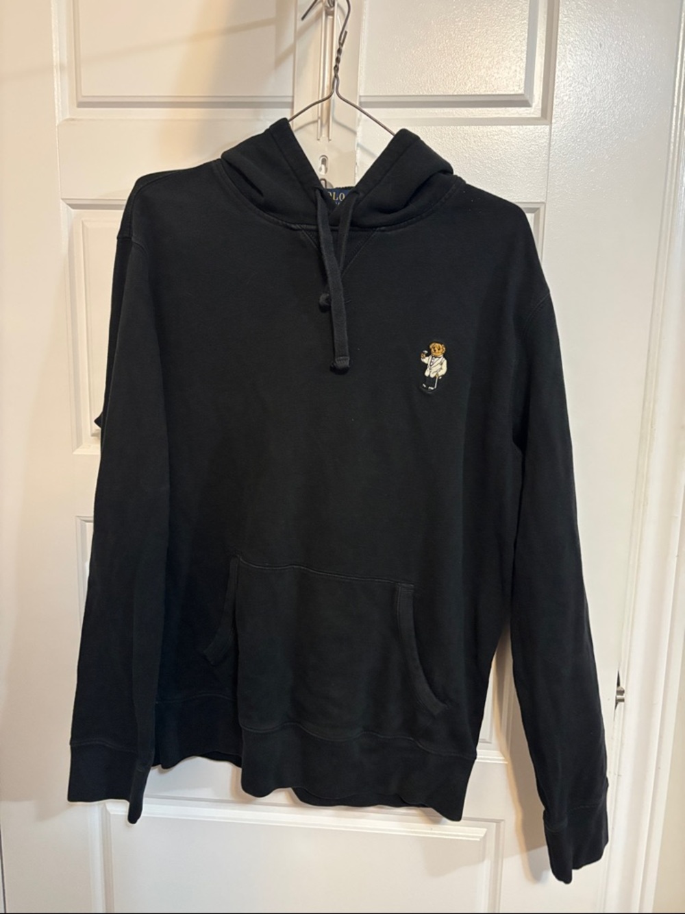 Ralph Lauren Black Crewneck Hoodie with Polo Bear Embroidery